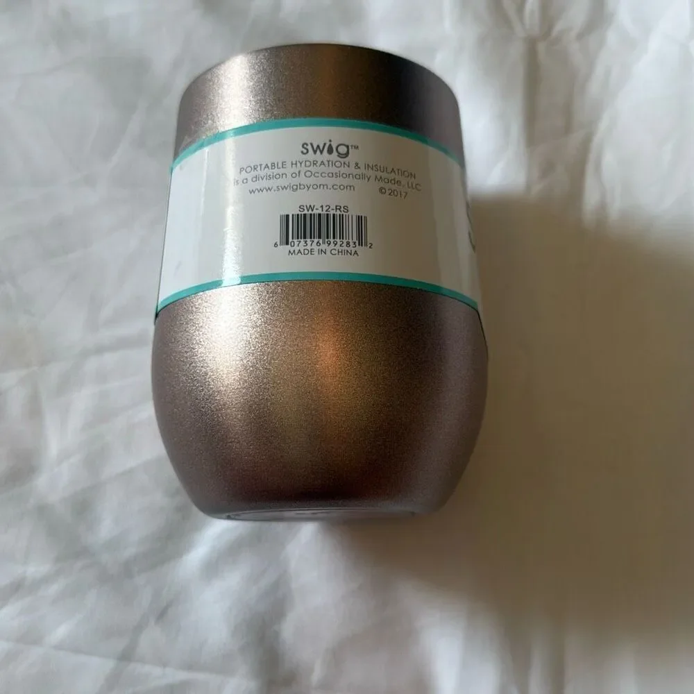 NWT Swig bronze‎ 12oz stemless wine glass tumbler with lid stainless steel
